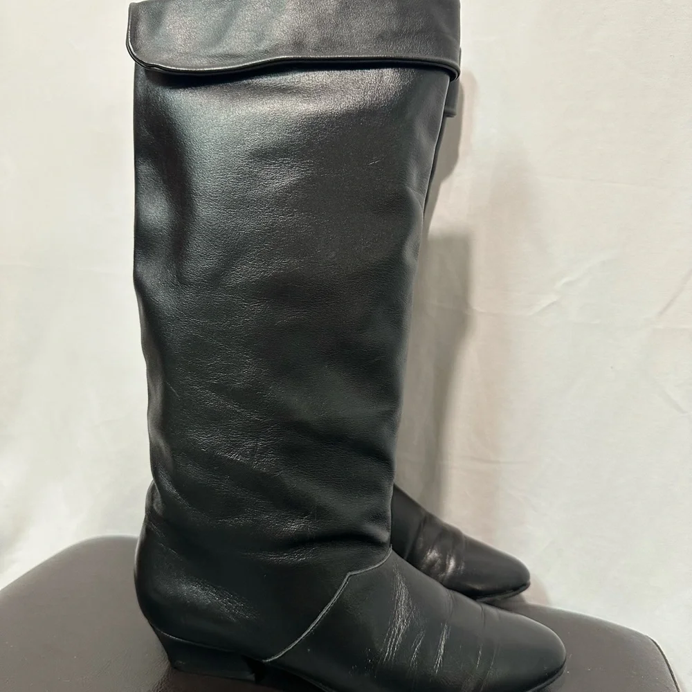 Vintage 80’s Black Leather Knee-High Boots Sz 7